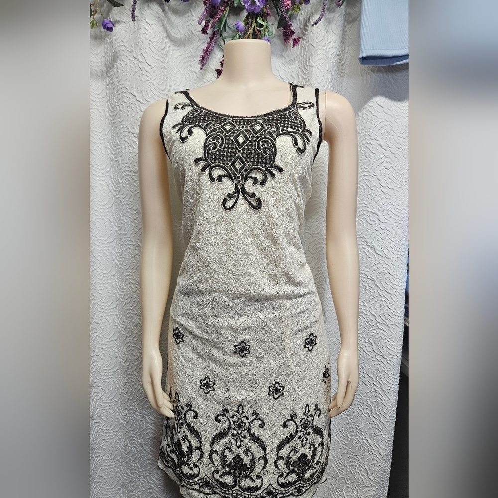 Chelsea & Violet Cream and Black Embroidered Dress
